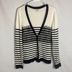 EUC Coldwater Creek Black/White Striped Cardigan Sweater -Size Small